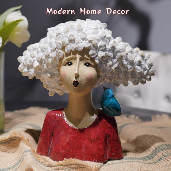 Garden Bust Head Sculpture Red Woman Statue 11 Inch Modern Art Home Decor - Picture 4 of 8